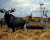 Elks In A Marsh Landscape - 弗里德里克·威廉·库纳特